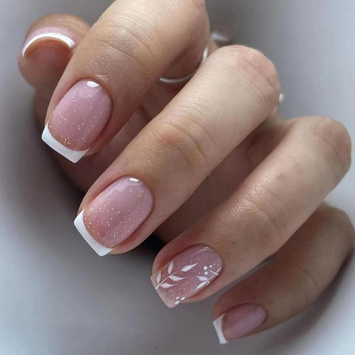 24Pcs Press on Nails Short Square - White French Tip Fake Nails - Press on Nails