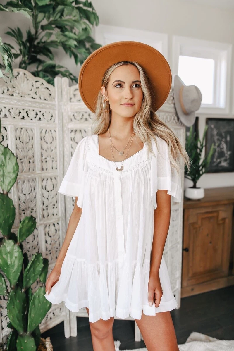 NEW FREE PEOPLE Sz XS HEARTS DESIRE SOLID BLOUSE TUNIC TOP MINI DRESS IVORY  | eBay