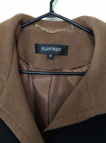 Women's Ellen Tracy Wool Blend Car Coat/ Black/Tan Size 8P - Picture 3 of 5
