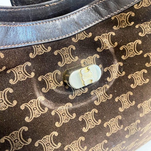 CELINE Macadam Triomphe Suede Brown Shoulder Bag - Picture 16 of 17