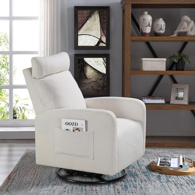 360°Swivel Upholstered Manual Recliner Chair Nursery Glider Rocker, High-Back