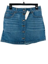 Harper Heritage Jean Denim Button Front Skirt Size Medium 6 Brass Buttons NWT