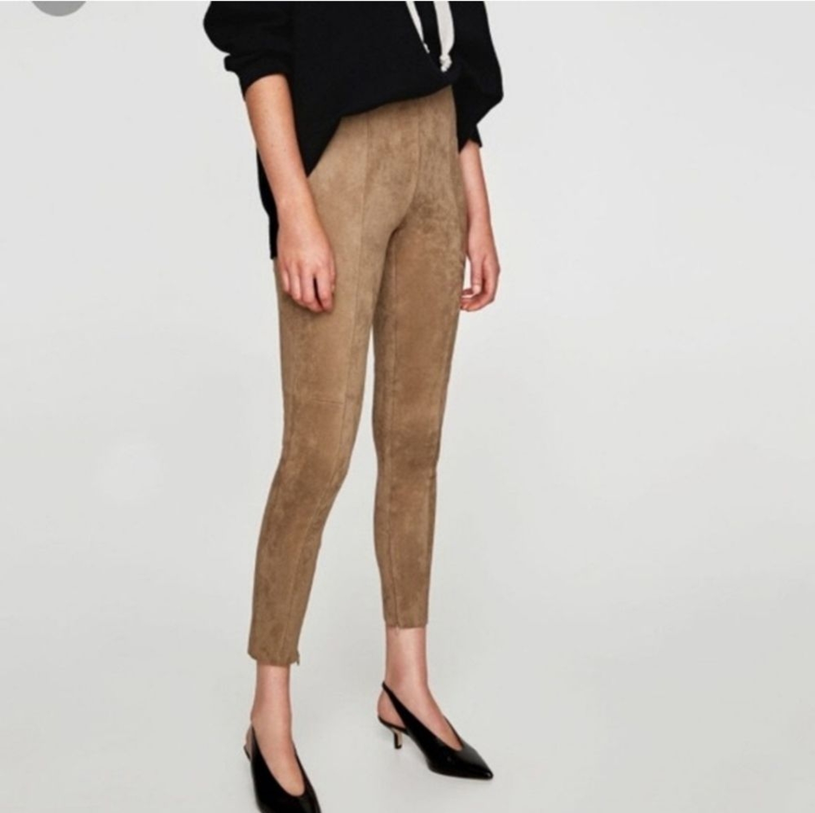 Zara Faux Suede High Rise cropped Pants tan Size L thumbnail 14