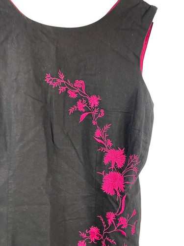 Maxi Vestido Y2K Negro Rosa Caliente Tatuaje Floral Lino Capricho Hada Talla 20W 1X - Imagen 5 de 15