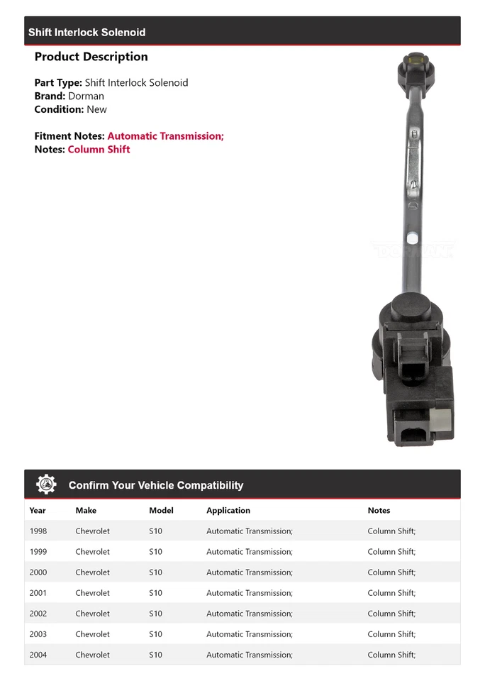 Solenoide de bloqueo de cambio para Chevrolet S10 Dorman 1998-2004 1999 2000 2001 2002 Foto 2 de 4