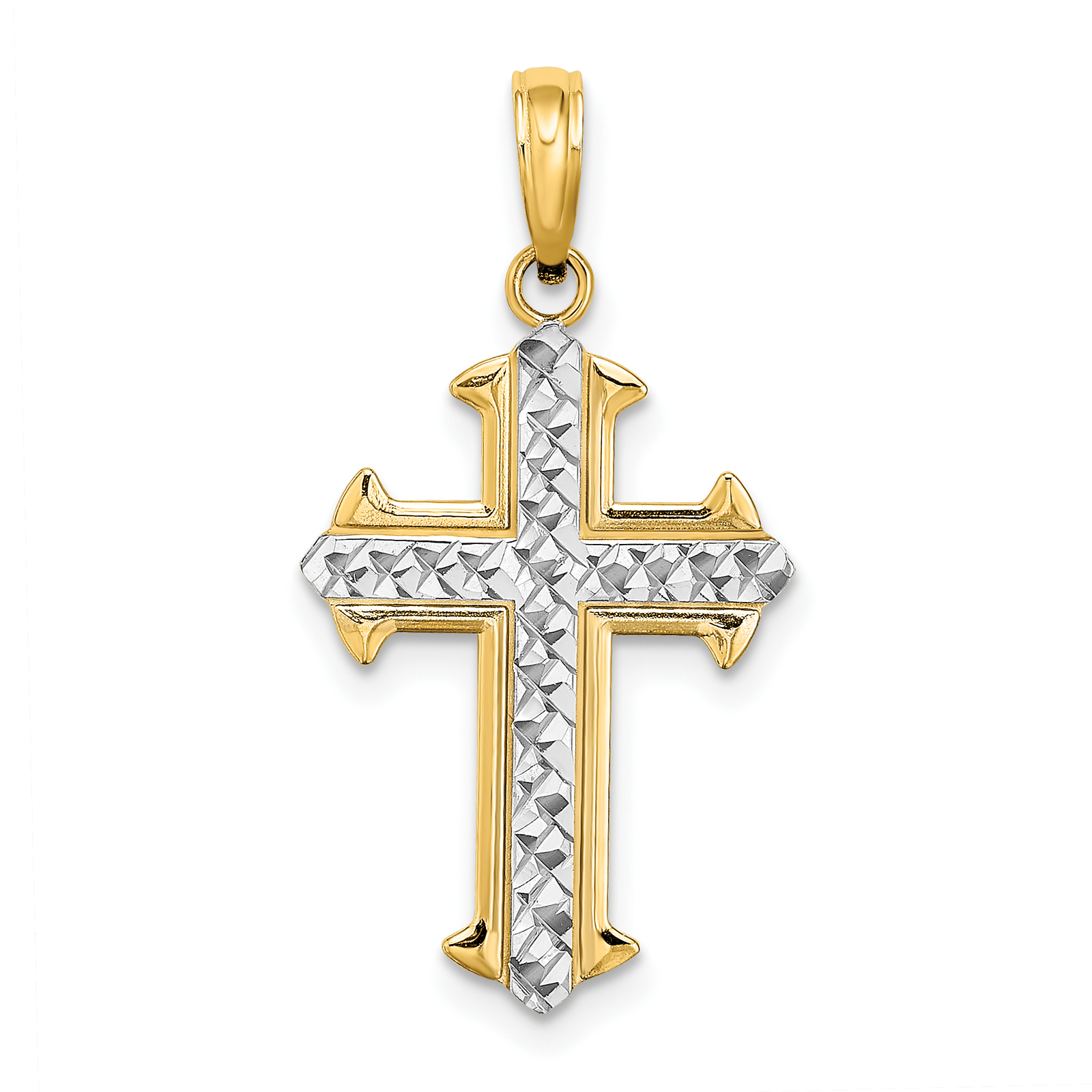 Avariah Solid 10K Yellow Gold w/ Rhodium Diamond Cut Cross Pendant - 26.9mm
