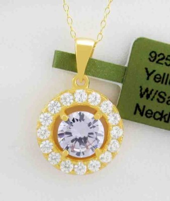 LAB-CREATED 1,63 kt WEISSER SAPHIR HALSKETTE 0,925 Sterlingsilber (gelb) - Neu mit Etikett
