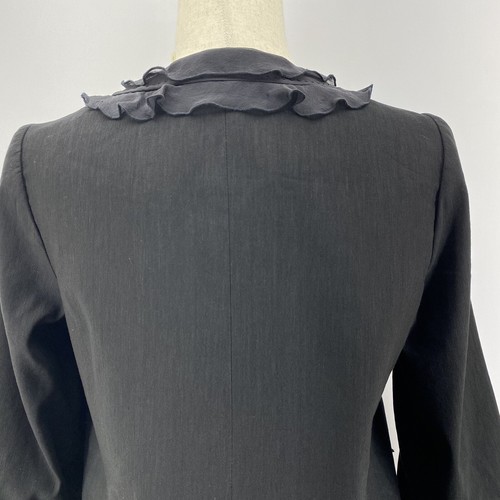 Rebecca Taylor Silk Linen Ruffle Blazer Jacket Womens 8 Black 3/4 Sleeves Button - Picture 8 of 11