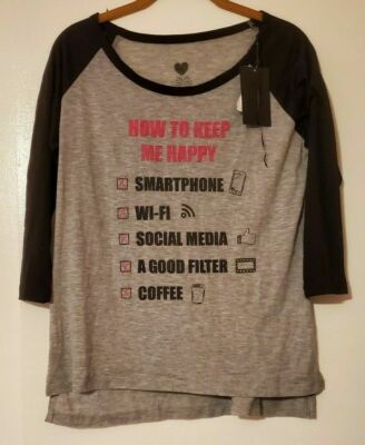 2Kuhl How to Keep Me Happy Social Media Graphic Baseball Tee Juniors Size Medium