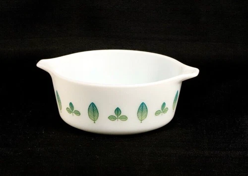 VTG 1959 PYREX 472  Casserole Dish Green Blue Leaf Pattern Hard To Find 1.5 Pint