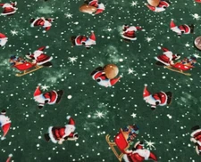 Christmas*Tiny Santas * Green w/Snow & Stars* P&B Textiles *100% Cotton *8"x22""