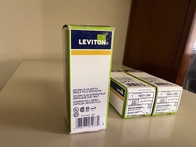 3 Pk Of LEVITON 5621-2W 20A 120/277V DECORA PLUS ROCKER 1-POLE AC QUIET SWITCHES