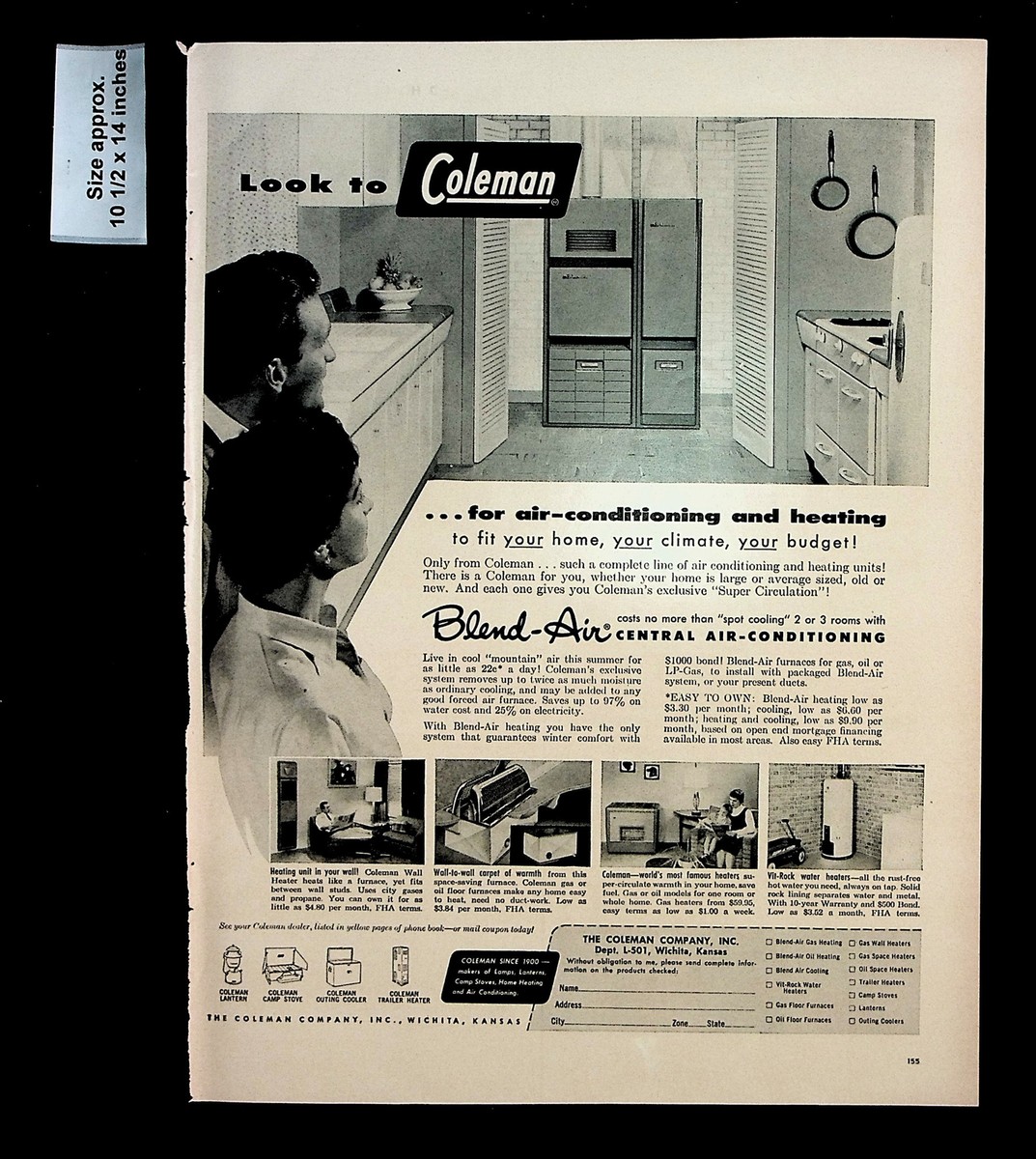 1955 Coleman Blend-Air Central Air Conditioning Home Heat Vintage