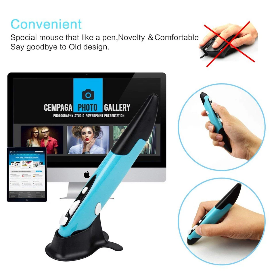 2.4GHz USB Optical Wireless Pen Mouse Laser Pointer Adjustable for PC Laptops - Image 3 of 4