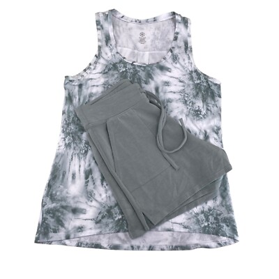 Gaiam Womens 2-Piece Set Tank Top w/Shorts Size Medium Tie Dye Moss Green Pocket