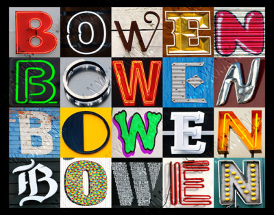 BOWEN Name Poster featuring photos of actual sign letters