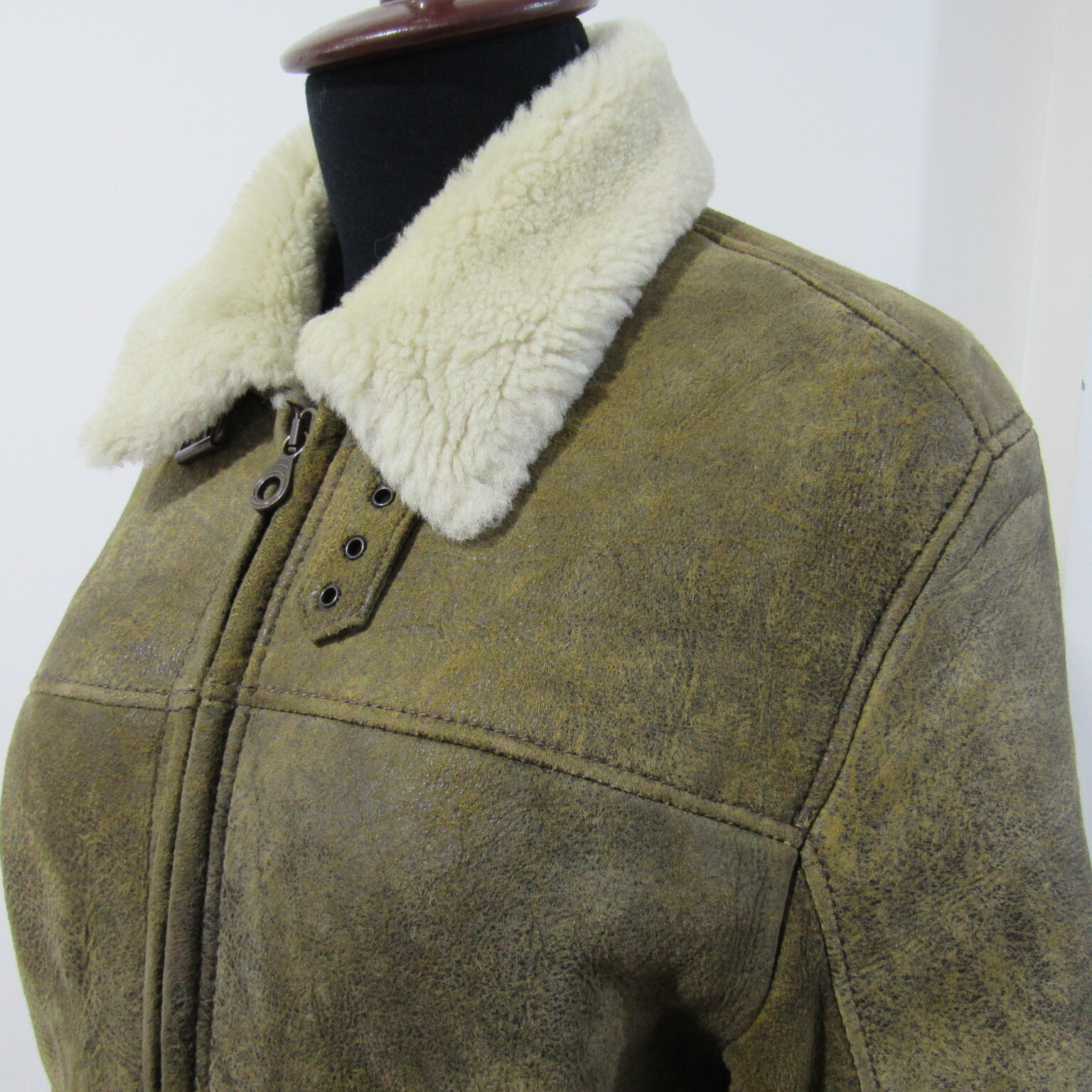Vintage Marlboro Classics Leather Flying Jacket Women UK 10 Green Sheepskin Coat image 6