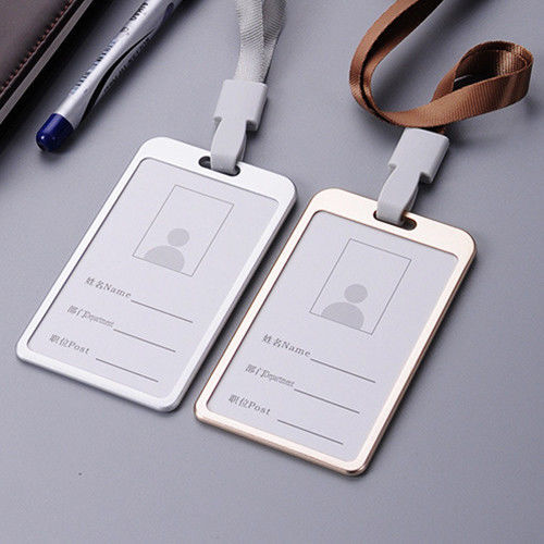 Aluminum Pocket Credit ID Card Badge Tag Holder Pass Case w/ Neck Strap Lanyard - Afbeelding 1 van 14