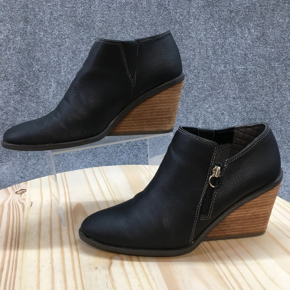 Dr. Scholls 踝靴女式 9.5 米黑色旋律杏仁鞋头一脚蹬楔形皮革 — 第 2/4 张图片