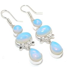 Milky Opalite Gemstone Handmade 925 Sterling Silver Jewelry Earring Sz 2.4''