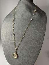 Gold Tone Charm Heart Watch Pendant Necklace with bezel clear