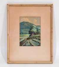 Untitled Watercolor on Paper Landscape by Javanese Artist Basar Framed