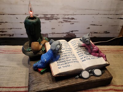 Christmas, Hand Painted, Twas The Night Before Christmas, Mice Reading, Light Up
