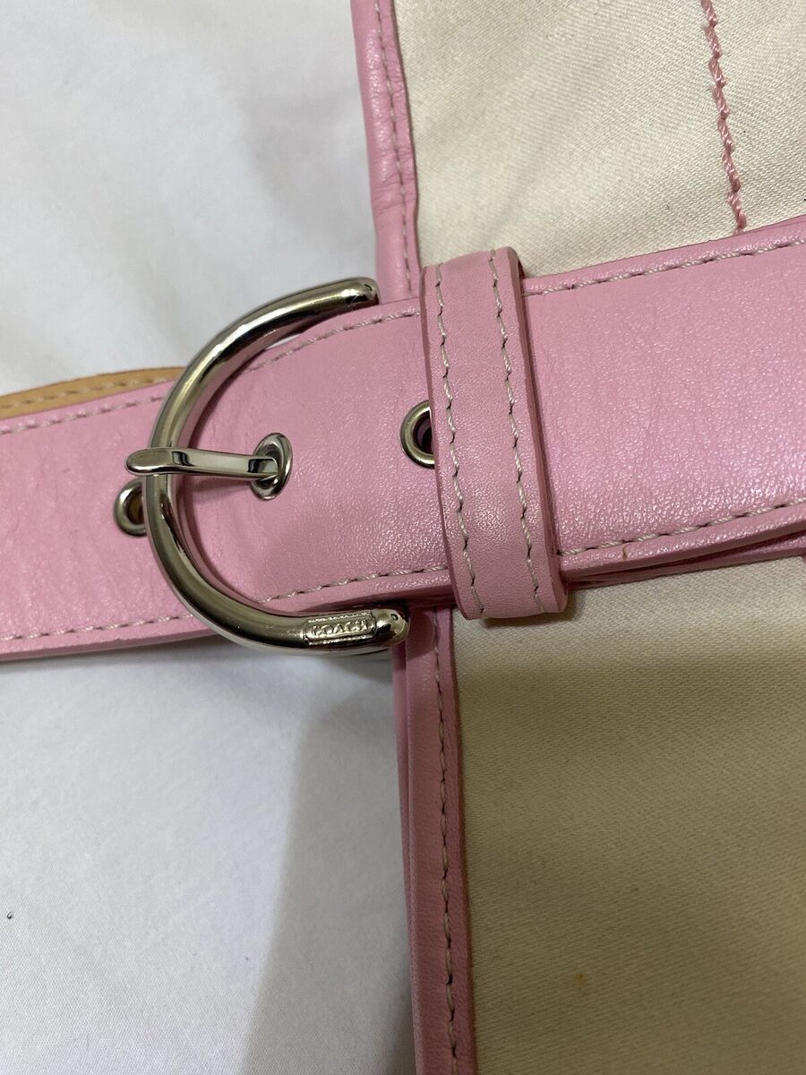 Coach Soho Cream Canvas Rose Pink Leather Trim Multifunction Coach Soho Cream Canvas Rose Pink Leather Trim Multifunction