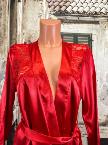 Red sexy sissy sliPpy soft polyester liquid satin dressing gown UK 14-16 R1939 - Picture 8 of 8