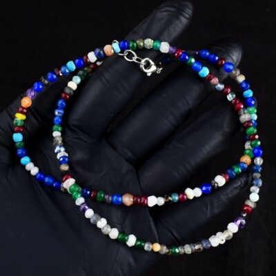 Toller geschliffener roter Granat, weißer Quarz & Onyx 71,00 kt Perlen Halskette VK 07 E687