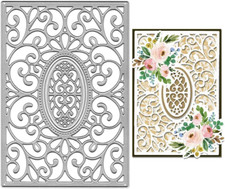 Metal Oval Rectangle Lace Flower Frame Cutting Dies, Symmetry Hollow Pattern Bac