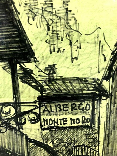ANTICO DISEGNO SCHIZZO SCORCIO INSEGNA INGRESSO Albergo Monte Moro MACUGNAGA - Foto 6 di 9