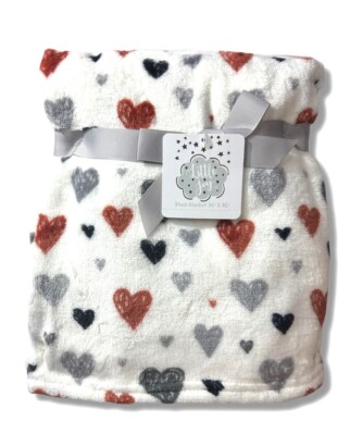 BLANKET PLUSH - LITTLE JOY GIRLS - HEARTS BROWN GREY- BABY TODDLER CRIB STROLLER