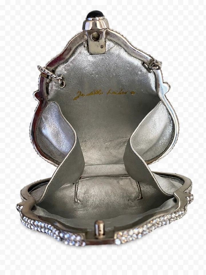 Judith Leiber Crystal Shell Minaudiere Clutch Silver Evening Bag Box Dust Bag - Image 4 of 4
