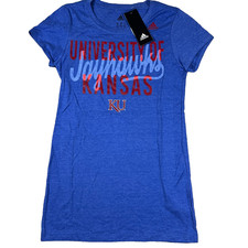 Adidas Womens Small Blue University of Kansas Jayhawks KU Crew Neck T-Shirt NWT