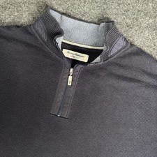 Tommy Bahama Sweater Mens 2XL Gray IslandZone Quarter Zip Mock Neck Zip Pocket