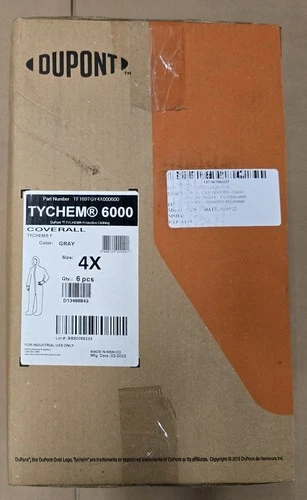 New Case 6 pcs Dupont Tychem 6000 Gray Coveralls Size 4X PN: TF169TGY4X000600 - product listing photo