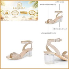 Womens Low Chunky Heel Sandals Block Heel Ankle Strap Rhinestone Dressy Wedding