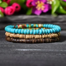3Pcs Sea Sediment Jasper Beads Stackable Stretch Bracelets Healing Crystal Gifts