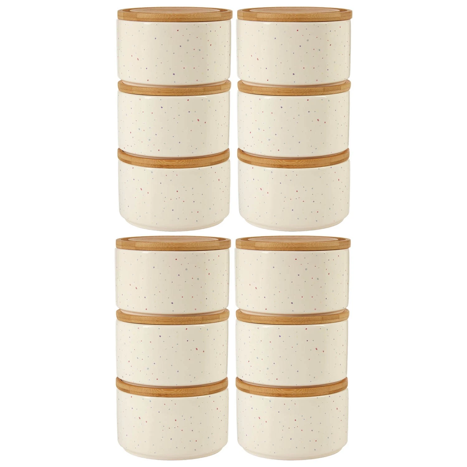 Fenwick 12pcs 420ml Dolomite Stackable Wilder Speckle Canisters Wooden Lid Set