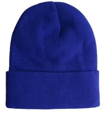 Warm Knit Roll Watch Cap Knitted Beanie Hat Winter Blue Unisex