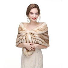 Women Faux Fur Shawl Wrap Cape Bridal Wedding Party Blue Artificial Wool