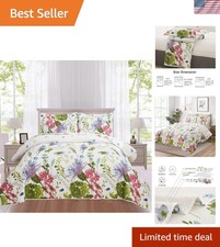 Elegant Floral Bedspread Full/Queen with Pillow Shams - Summer Lightweight Quilt