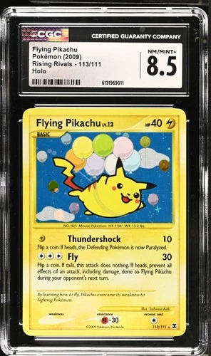 CGC 8.5 NM/MINT+ Flying Pikachu 113/111 Holo Rising Rivals Pokemon Card