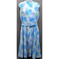 VINTAGE Haybrooke Classic - Blue Floral, Sleeveless, Zip Back, Pleated, Belted