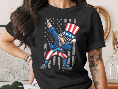 Dabbing Uncle Sam Patriotic American Flag Funny 4th Of July USA T-Shirt 