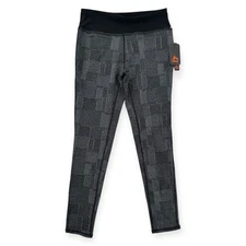 RBX Leggings Womens Medium High Rise Stretch Black Gray Patchwork Print NWT