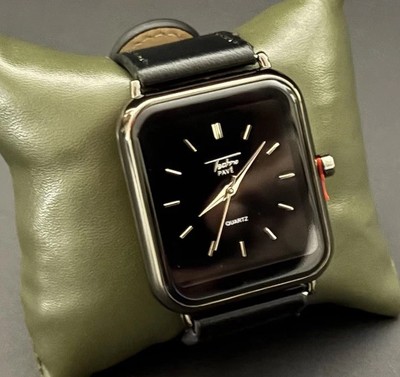 Techno Pave Elegant 35mm Square Watch Black Leather Band Quartz's