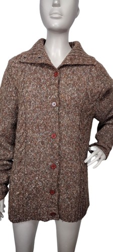 Vintage LL Bean Brown Flecked Wool Blend Knit Cardigan Sweater Women's Size XL - Picture 3 of 8