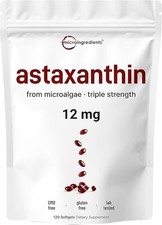 Micro Ingredients Astaxanthin 12mg, 120 softgels  4 monthly Supply, Natural Tan